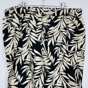 Liz Claiborne Wide Leg Crop Pant XXL Black Tan Linen Blend Resort Tropical Beach